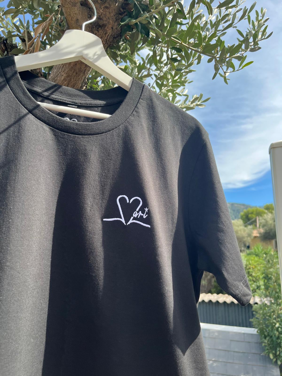 Tee shirt unisexe noir brodé gris clair