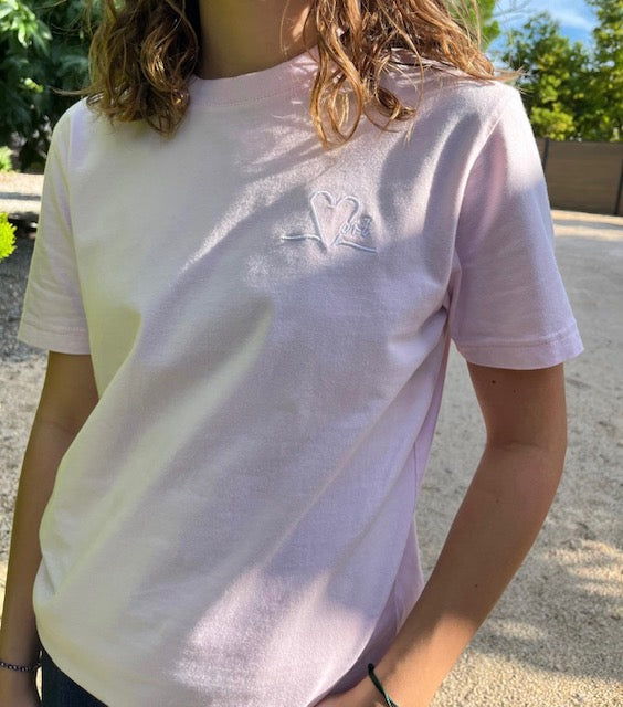 Tee shirt rose pale brodé rose pale