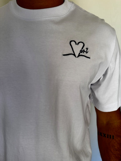 Tee shirt unisexe blanc brodé marine