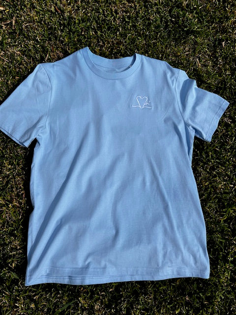 Tee shirt unisexe bleu ciel brodé blanc