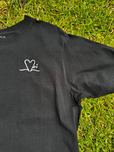 Tee shirt unisexe noir brodé gris clair