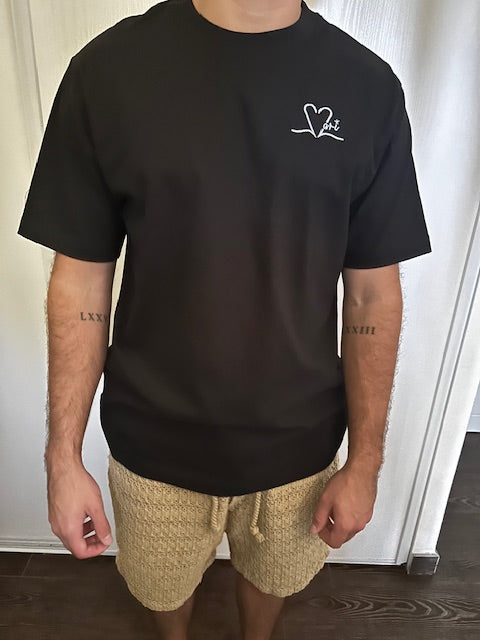 Tee shirt unisexe noir brodé gris clair