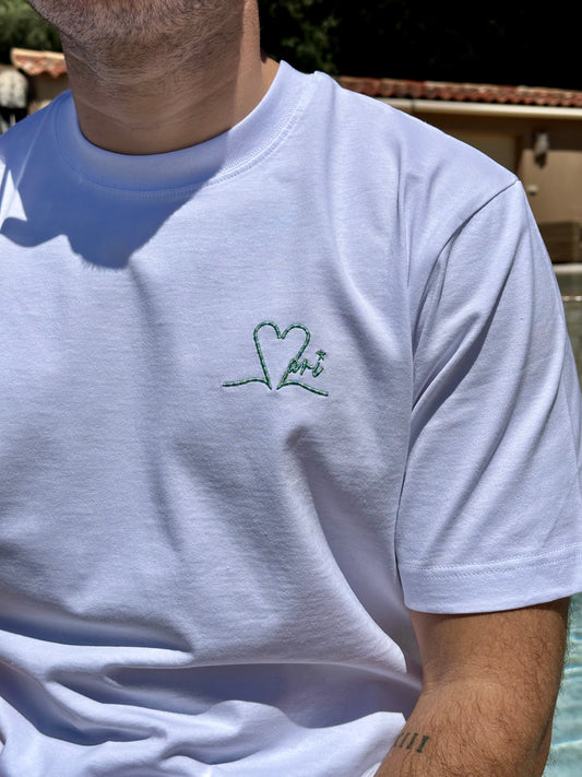 Tee shirt signature blanc brodé dégradé de bleu